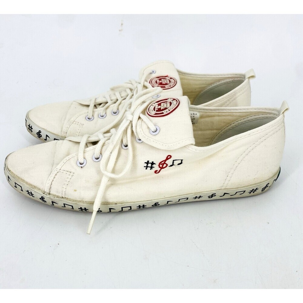 Vintage Cherokee Rock Roll Canvas Shoes Size 10 Embroidered White Lace Sneakers